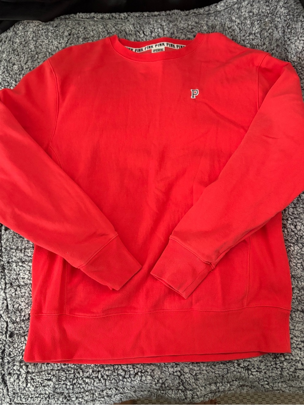 PINK Victoria's Secret Bright Red Men's Crewneck Sweatshirt with 'P' Logo